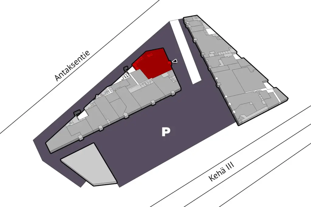 Vantaan Antaksentie 4, katutason 2500 m2 toimitilan sijaintikuva.