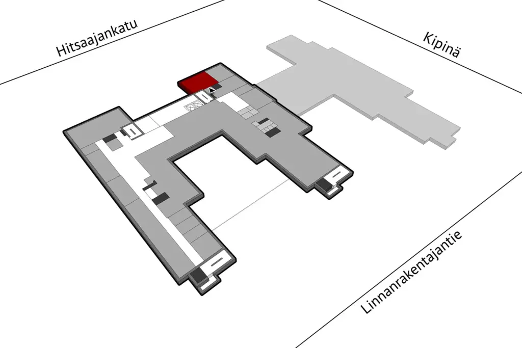 Helsinigin Hitsaajankatu 24, 4. kerroksen 65,5 m2 toimitilan sijaintikuva.