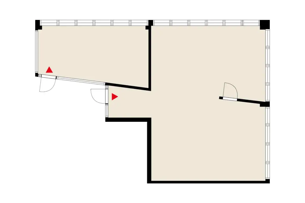 Espoon Sinikalliontie 7:ssa sijaitsevan viidennen kerroksen 108 m2 toimitilan pohjakuva.