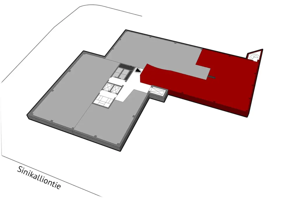 Viidennen kerroksen 295 m2 toimitilan sijaintikuva Espoon Sinikalliontie 7:ssa.