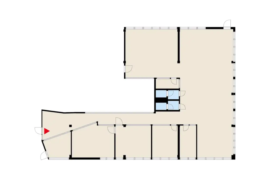 5. kerroksen 295 m2 toimitilan pohjakuva. Tila sijaitsee Espoon Sinikalliontie 7:ssa.