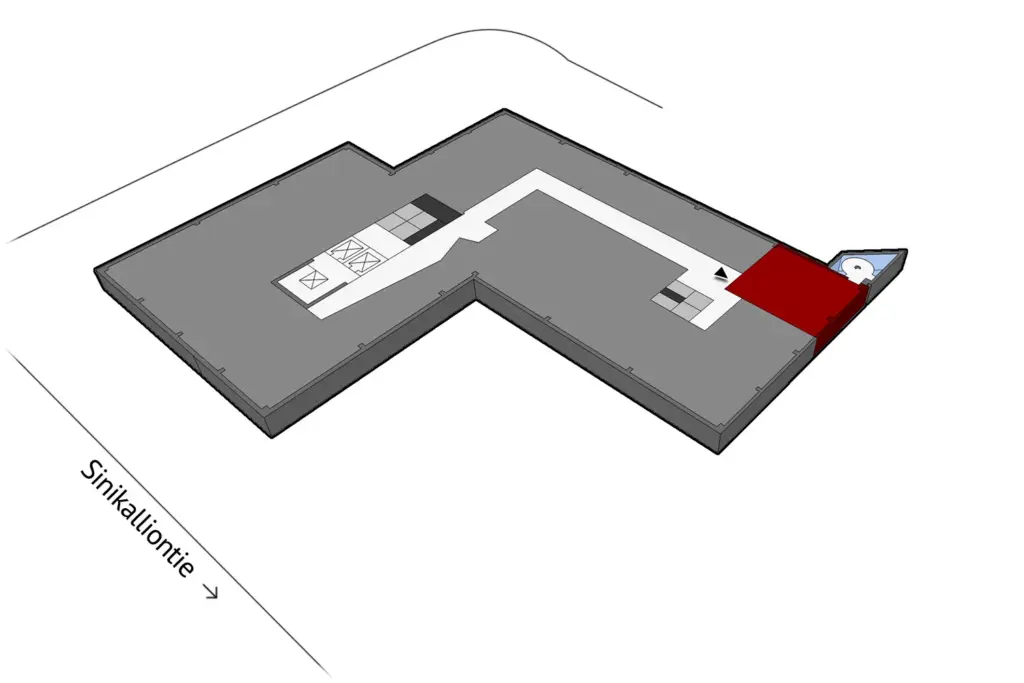 Espoon Sinikalliontie 7:ssa sijaitsevan 3. kerroksen 47 m2 toimitilan sijaintikuva.