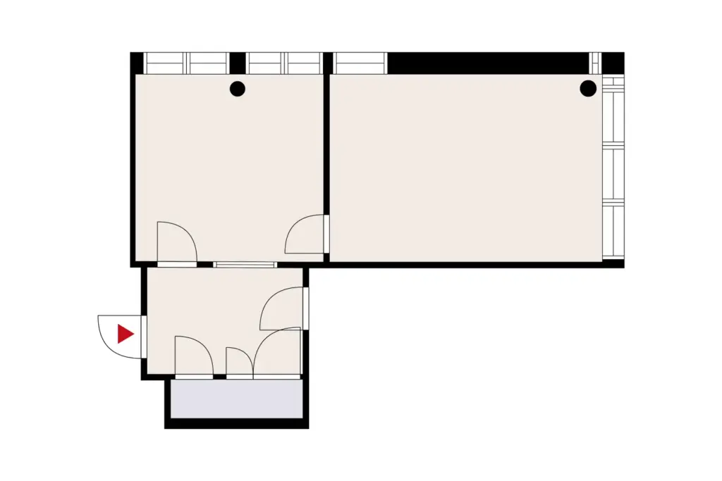Suomalaistentie 7, Espoo, 1. kerroksen 44 m2 toimitilan pohjakuva.