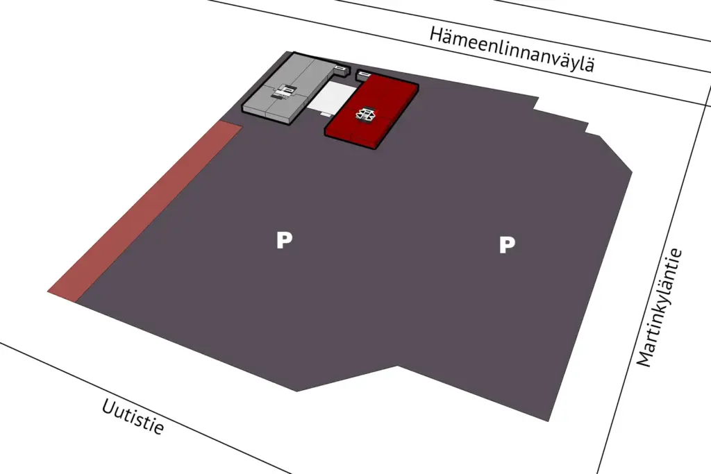 PRESSI Smart Premises B-talo tilan sijainti kerrospohjassa.