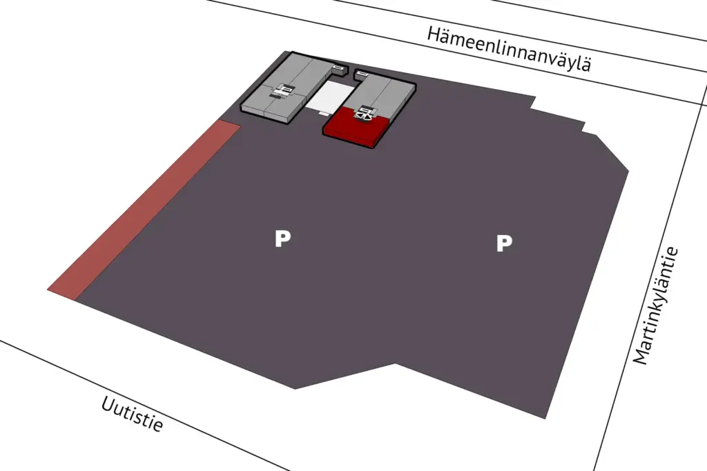 PRESSI Smart Premises B-talo tilan sijainti kerrospohjassa.