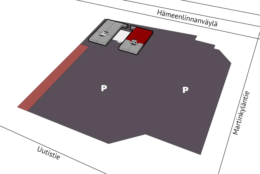 PRESSI Smart Premises B-talo tilan sijainti kerrospohjassa.