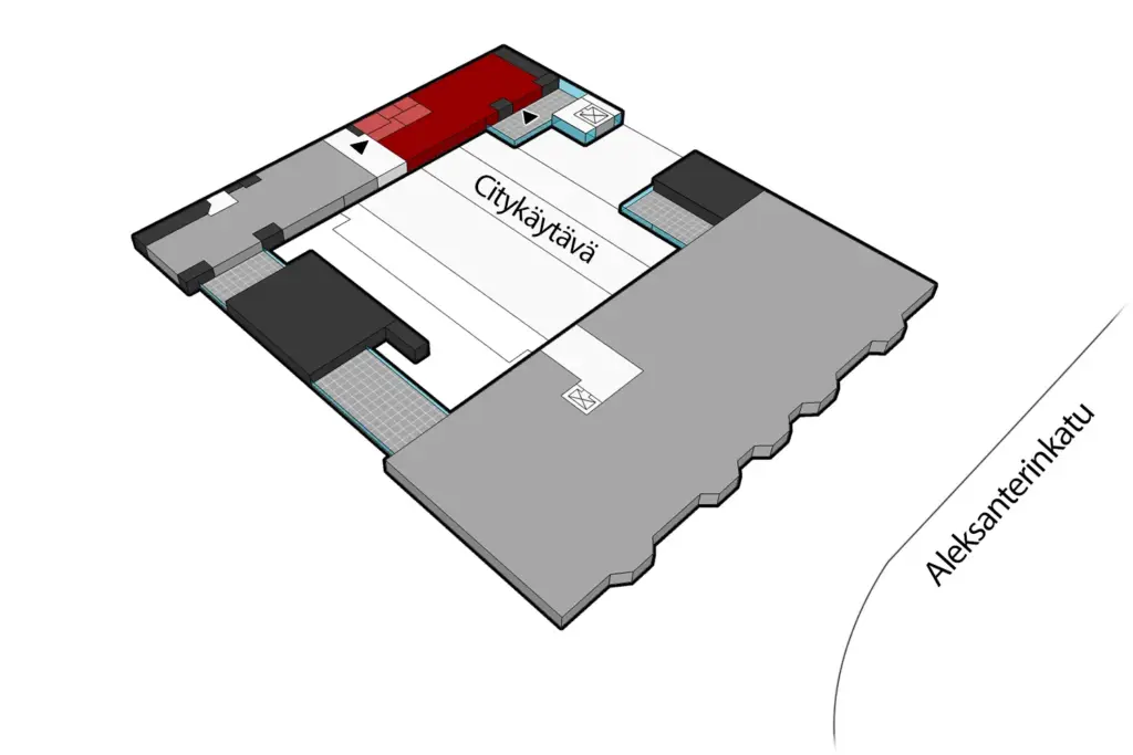 Aleksanterinkatu 21, Helsinki, 4. kerroksen 125 m2 toimitilan sijaintikuva.