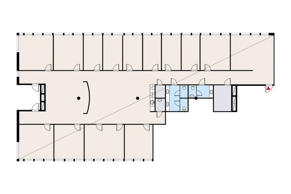 Rälssintie 10, Helsinki, 2. kerroksen 351 m2 toimitilan pohjakuva.