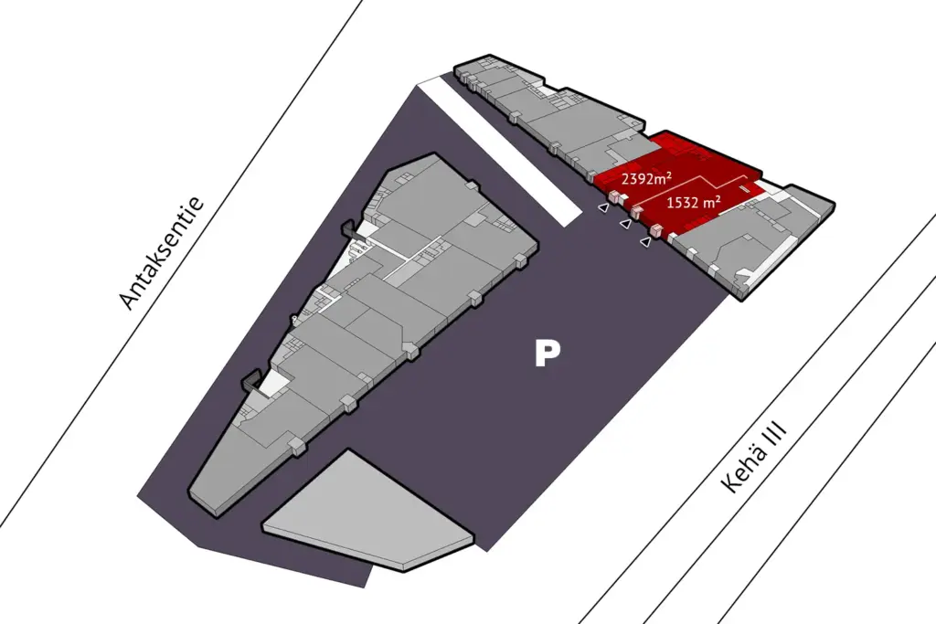 Vantaan Antaksentie 4, katutason 4000 m2 liiketilan sijaintikuva.